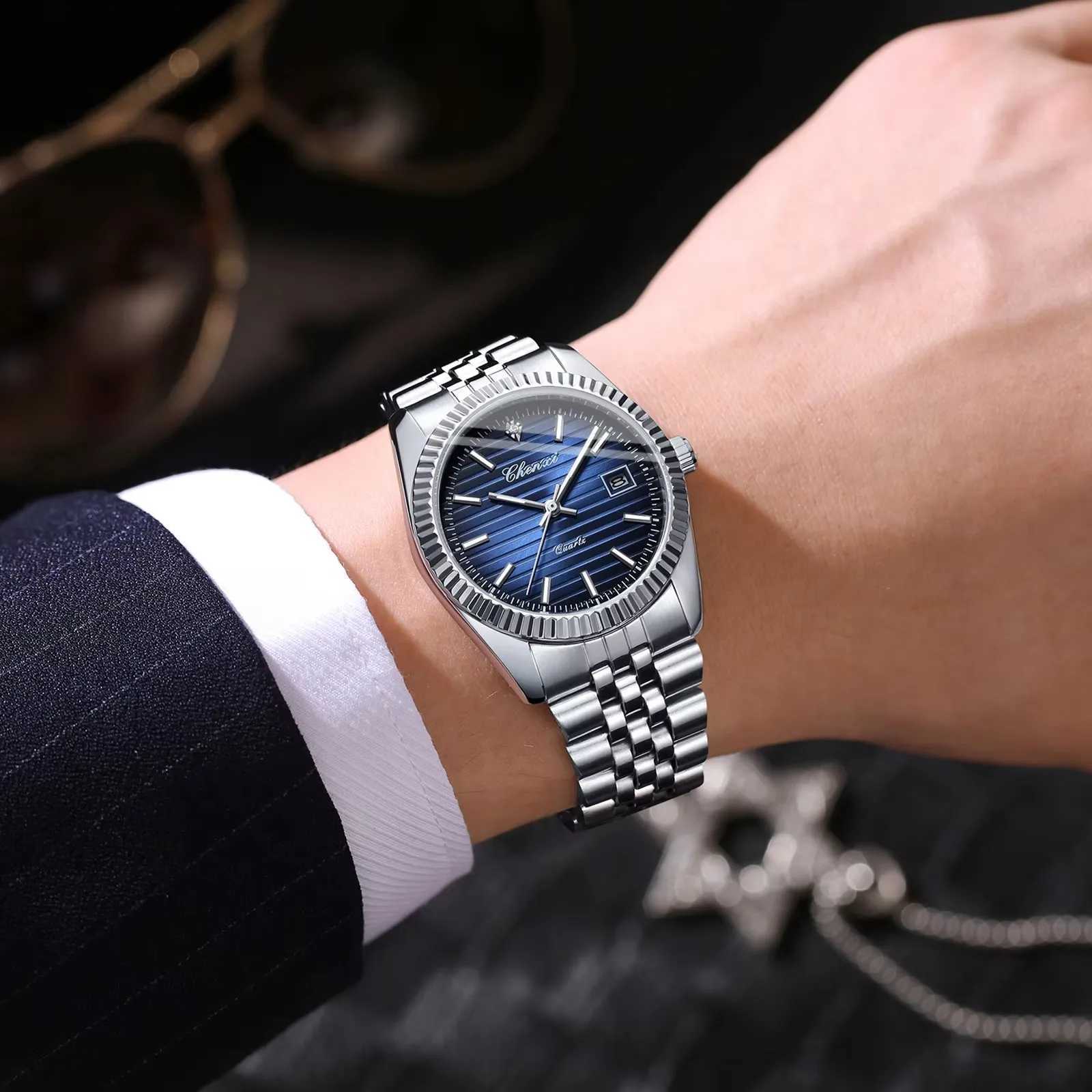 004D Mens Quartz es Luxury Stainless Steel Waterproof Luminous Date Wrist Casual Watch for Men W250806