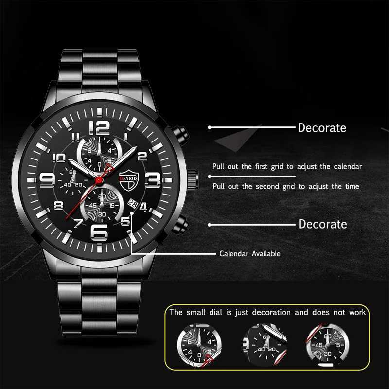 Mens es Luxury Stainless Steel Quartz Men Leather Calendar Sports Wrist Luminous Clock mens watch W250806