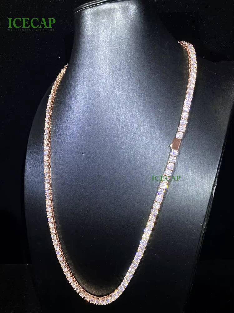 Fine Jewelry 5mm Rose Gold Tennis Chain Iced Out Hiphop VVS Moissnaite Sterling Silver Men Women Tennis Chain Necklace Gift