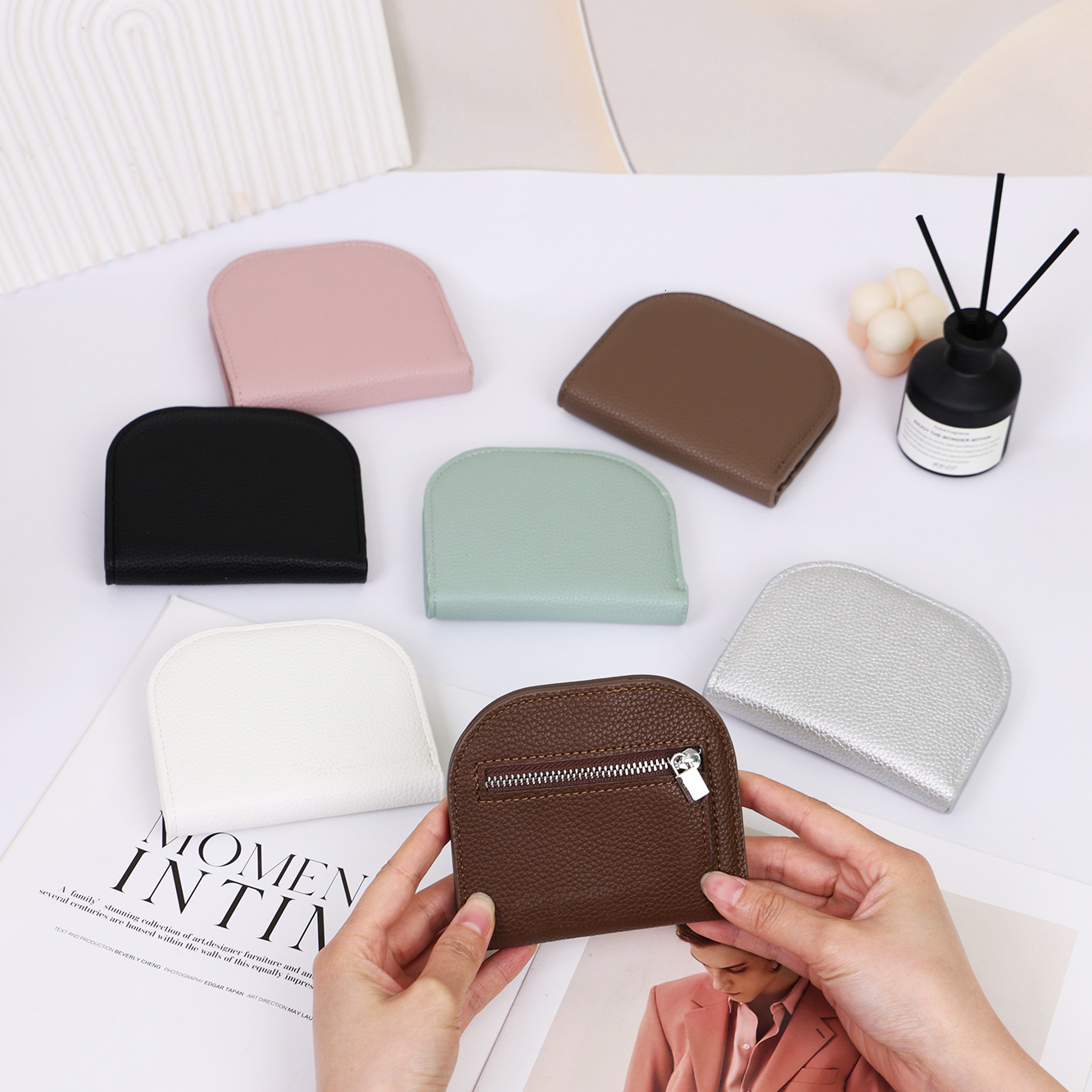 New Style Small Semi-Circle Solid Color Mini Coin Purse Simple High-End Multi-Card Slot Card Holder Women's Wallet