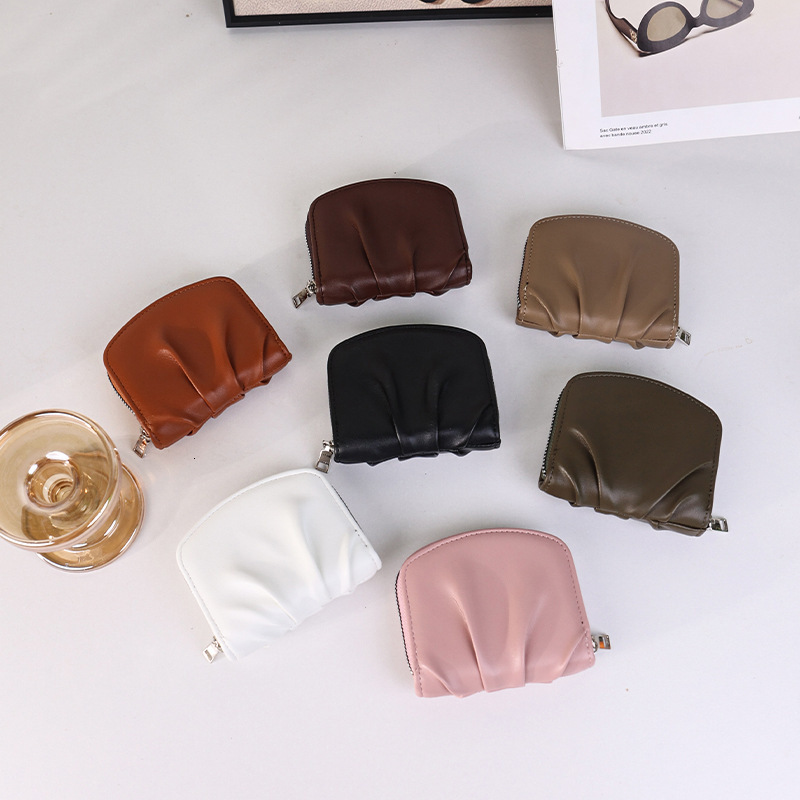 Korean Version INS New Style Wrinkled Wallet for Women Simple Cute Compact Internet Celebrity Solid Color Versatile Coin Purse WALLE