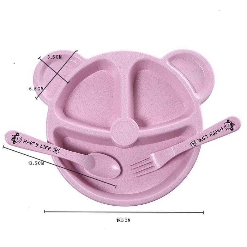 3-Piece Cute Divided Dining Plate for Childrens Bowls Solid Color Fork Spoon Sucking Tableware Set with Wheat Material X250806
