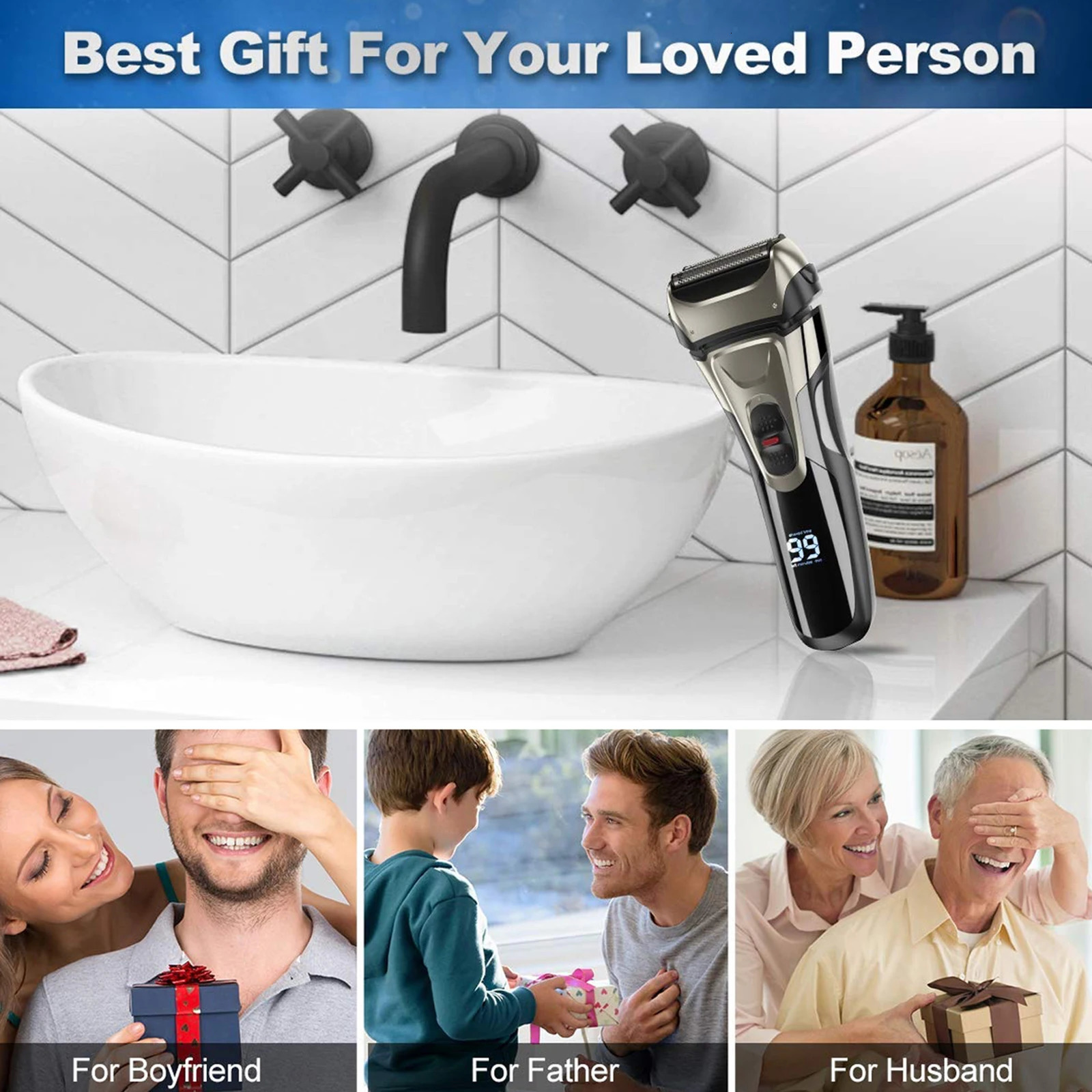 Pop-Up Trimmer Electric Shaver Stainless Steel Shaving Machine Mens 3D Triple Floating Blade Razor Shaver Barber Trimmer FK-605 250805