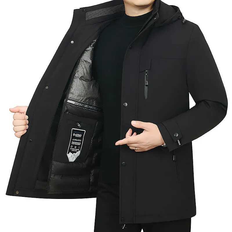 Mens Detachable Liner Hat Puffer Coats Business Casual Hooded White Duck Down Jackets 2025 Winter Outerwear Windproof Top Parka W250806