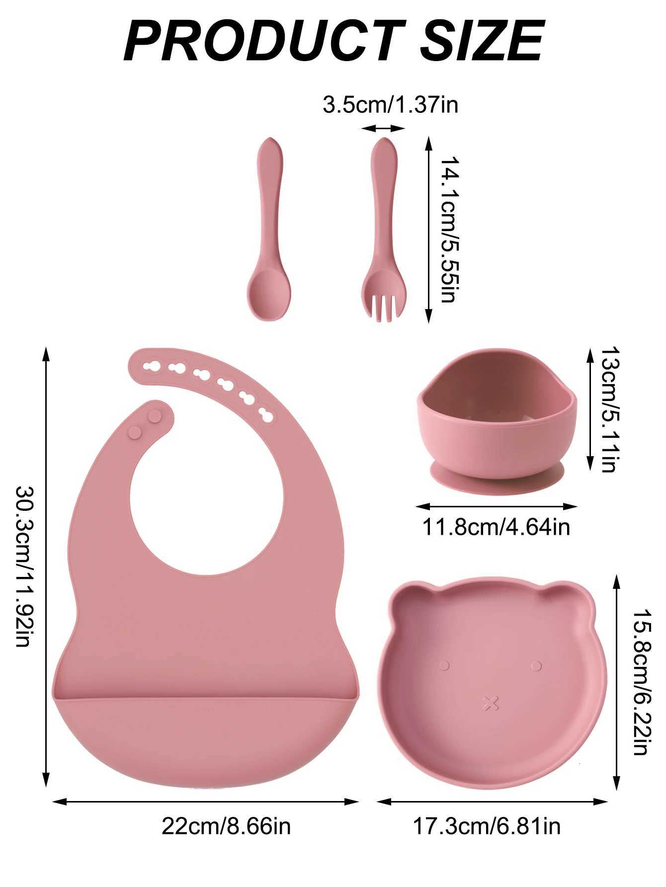 5PCS Bear Silicone Baby Feeding Set Suction Plate Spoon Fork Bib BPA Free Toddler Weaning Essentials Childrens Tableware X250806