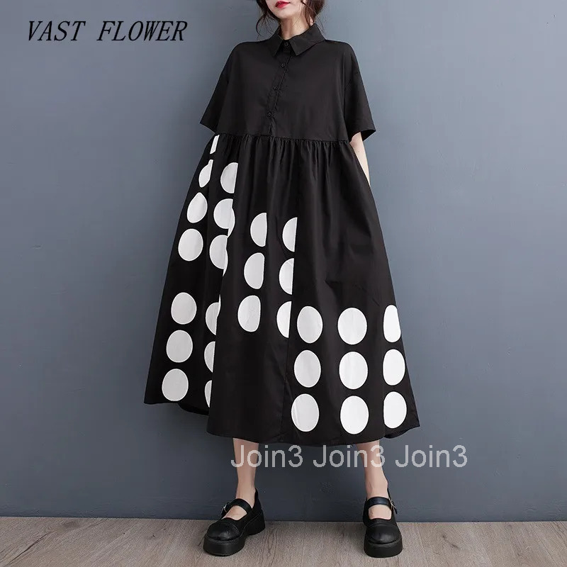 short sleeve oversized cotton vintage Polka Dot new in dresses for women casual loose long summer dress elegant clothing