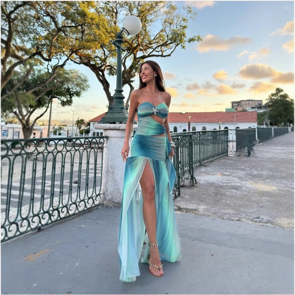 2025 summer hot selling new strapless printed slim fit dress, fashion new designer dress