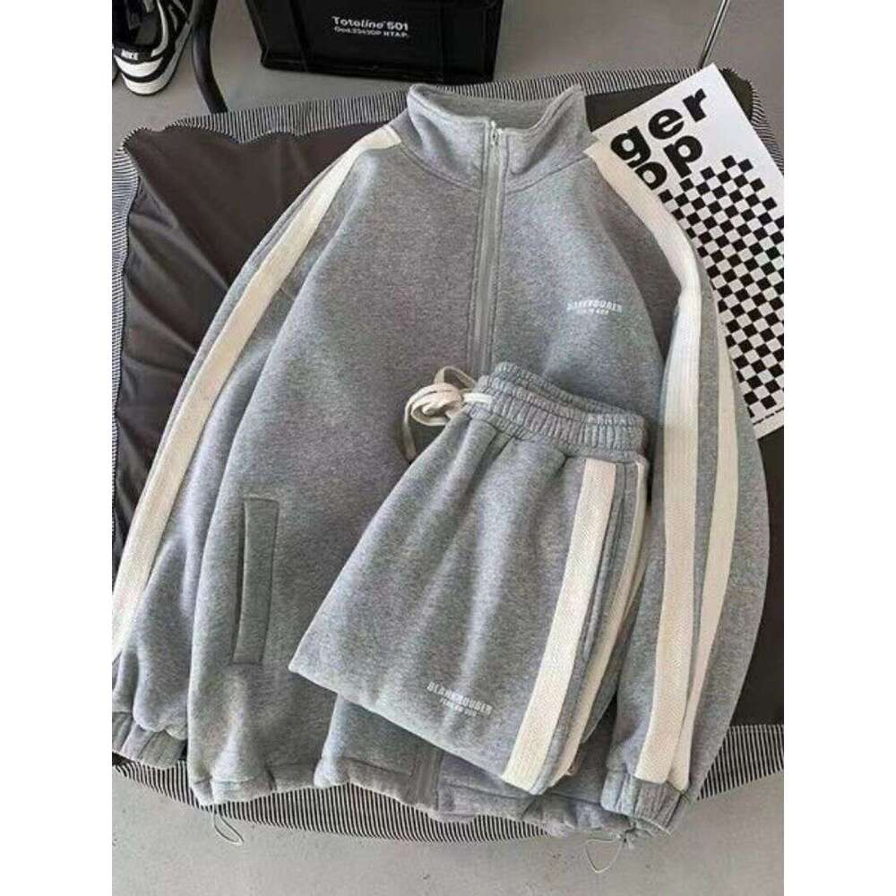 Juspinice Spring Autumn Two-Piece Hooded Jacket Zipper Sweatshirt Pants Y2k Street Casual Sports Suit Men Clothing