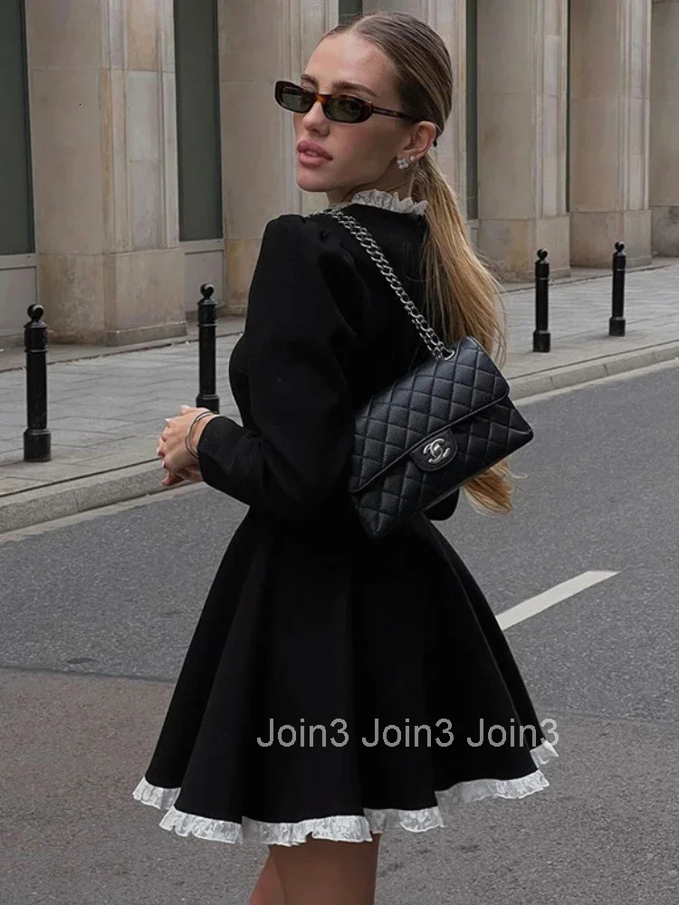 Splice Lace Mini Dress For Women High Waist Slim Elegant Dresses Femme Wedding Retro Temperament Dress Womens Clothes New