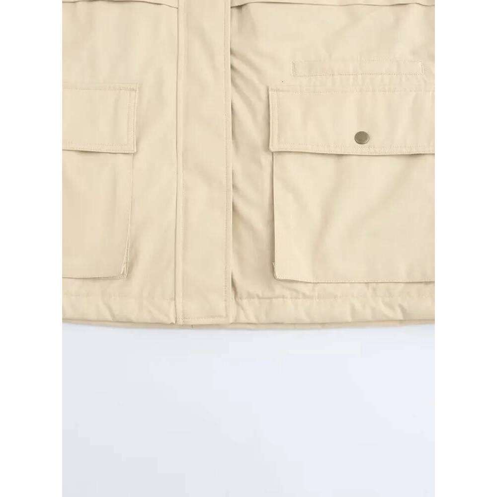 Designer Clothing 2025 TRAF Autumn And Winter New Fashion Corduroy Collar Cotton-Padded Jacket Chic Large Pocket Loose Coat Outerwear