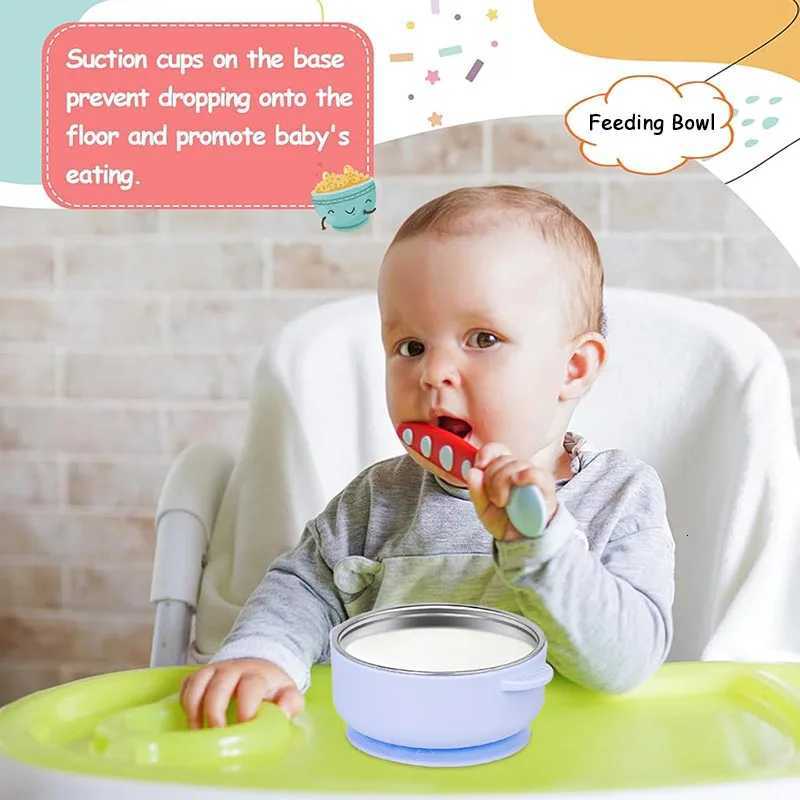 Silicone Sucker Bowl With Detachable Stainless Steel Bowl Baby Feeding Tableware for Infants and Baby Learning To Eat Baby Supplies X250806