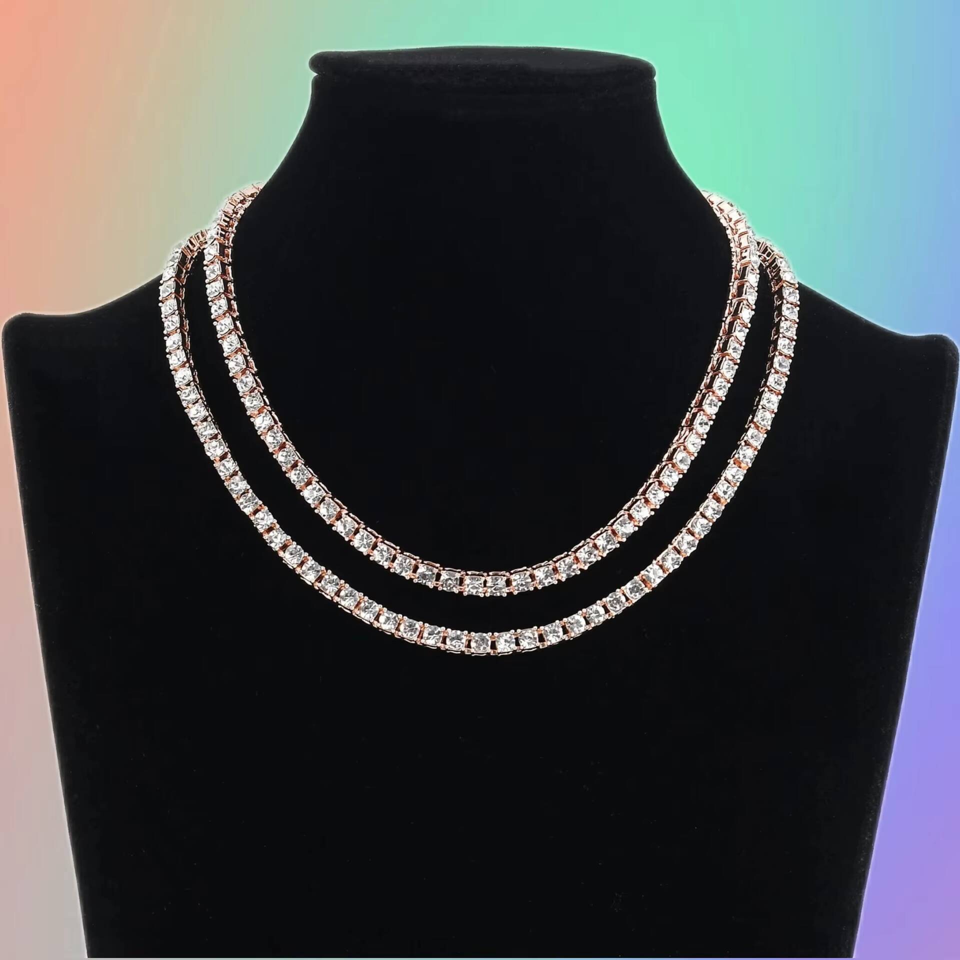 Unisex High-End Hip-Hop Style Necklace Mens 5mm Round Diamond with Link Chain Tennis Style Niche Jewelry