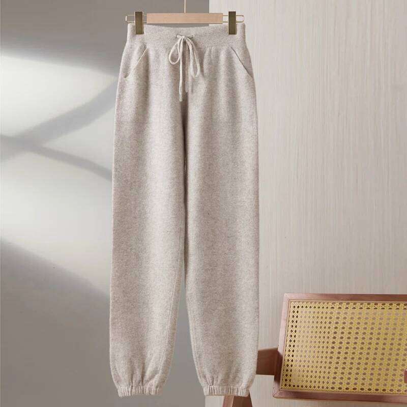 100% Merino Wool Women's Knitted Trousers, Popular, Fashionable, Warm, Pocket, Small Leg Pants 2024 Autumn And Winter New Style 250806
