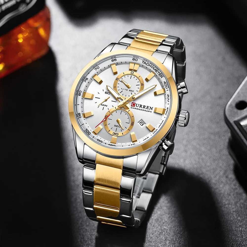 Current Casual Sporty Brand Stainless Steel Band Wristwatches for Men Chronograph Quartz with Date New 8445 W250806