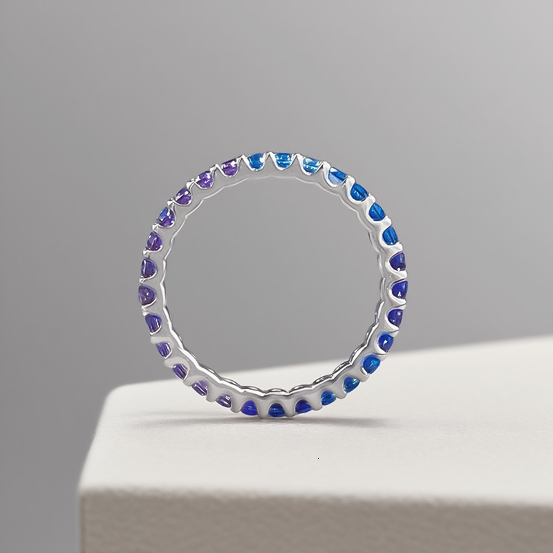 Hui Zhi Wing Jewelry S Silver Colorful Gem Lavender Gradient Color Row Bohemian Style Full mond Strip Ring