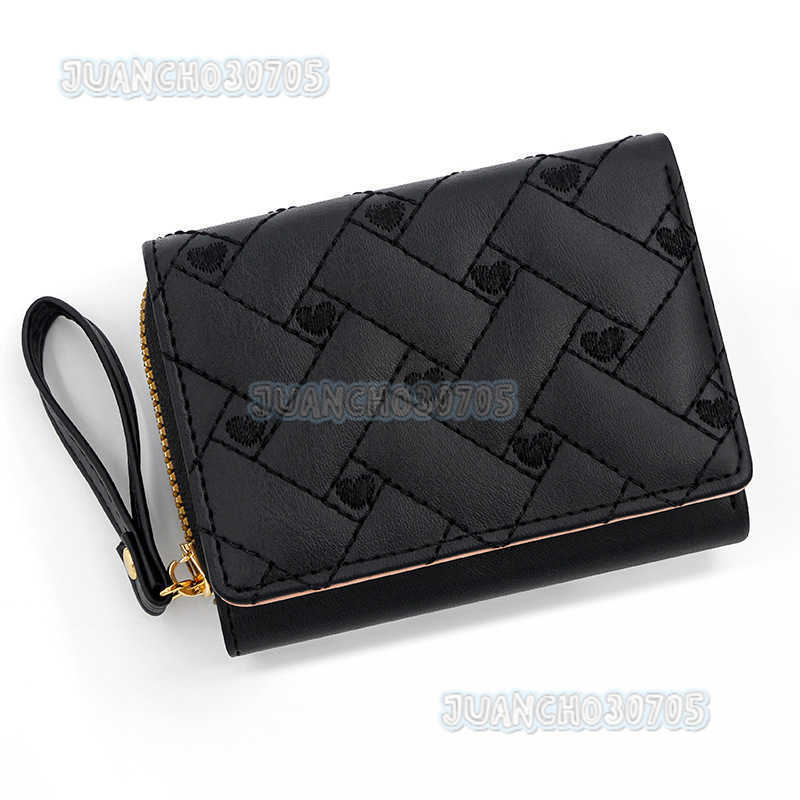 New Womens Short Wallet Simple Embroidery Love Pu Three Fold Bag Card Bag Multi Slot Wallet H250806