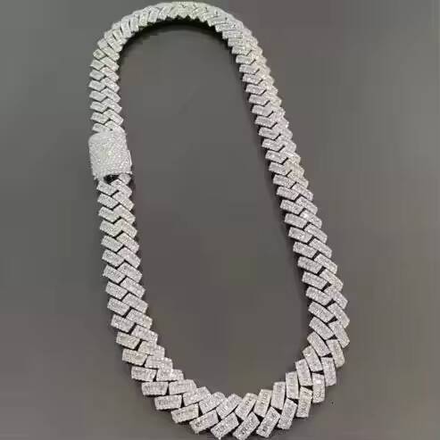 15MM Fully Diamond Cuban Chain Necklace S925 Sterling Silver Moissanite Hip Hop Style Yellow Gold Plated Trendy Fine Chains for Gift