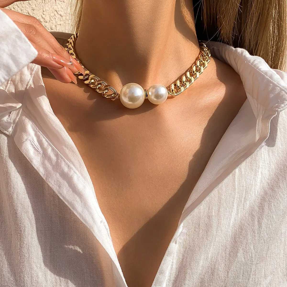 Vintage Punk Cuban Chains Necklaces Women Gothic Imitation-Pearl Pendant Necklace Chokers Fashion Accessories Jewelry Y250805