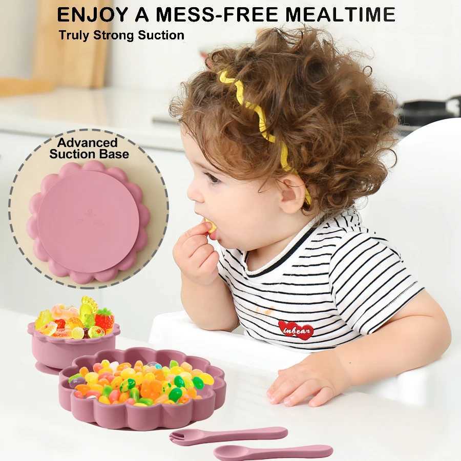 Color Kids Baby Silicone Tableware Set Cute Lion Shape Suction Plate BPA Free Spoon Fork Training Baby Dishes Feeding Bowl Set X250806