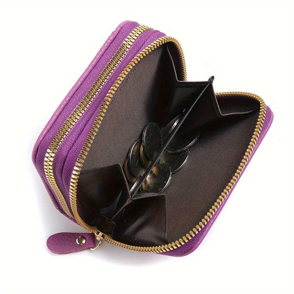 Womens Leather Holder Double Zipper with ID Window and Coin Purse - Securely Store and Organize Your Cards with Large CapacityXJ250806