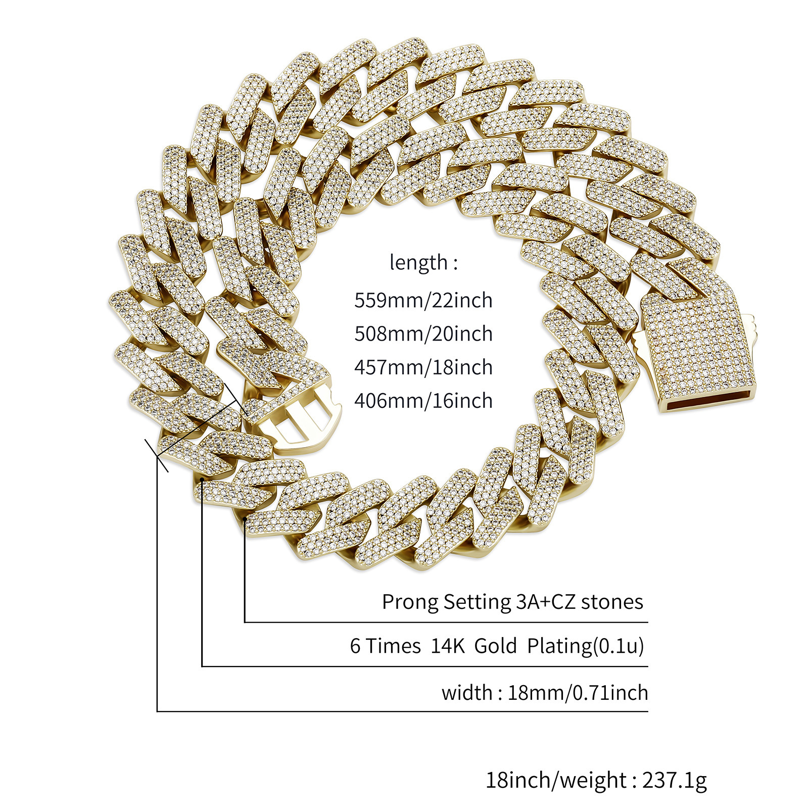 Hip Hop 18-20MM Dia Cuban Chain Men's Bracelet Jewelry Full Zircon Necklace