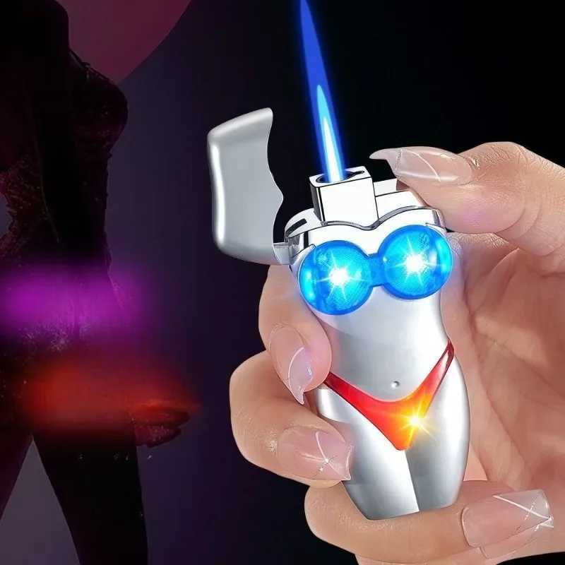 Fashionable Glowing Bikini Beauty Lighter Windproof Straight Blue Flame Inflatable Lighter Smoking Gadgets For Men Gifts Z250806