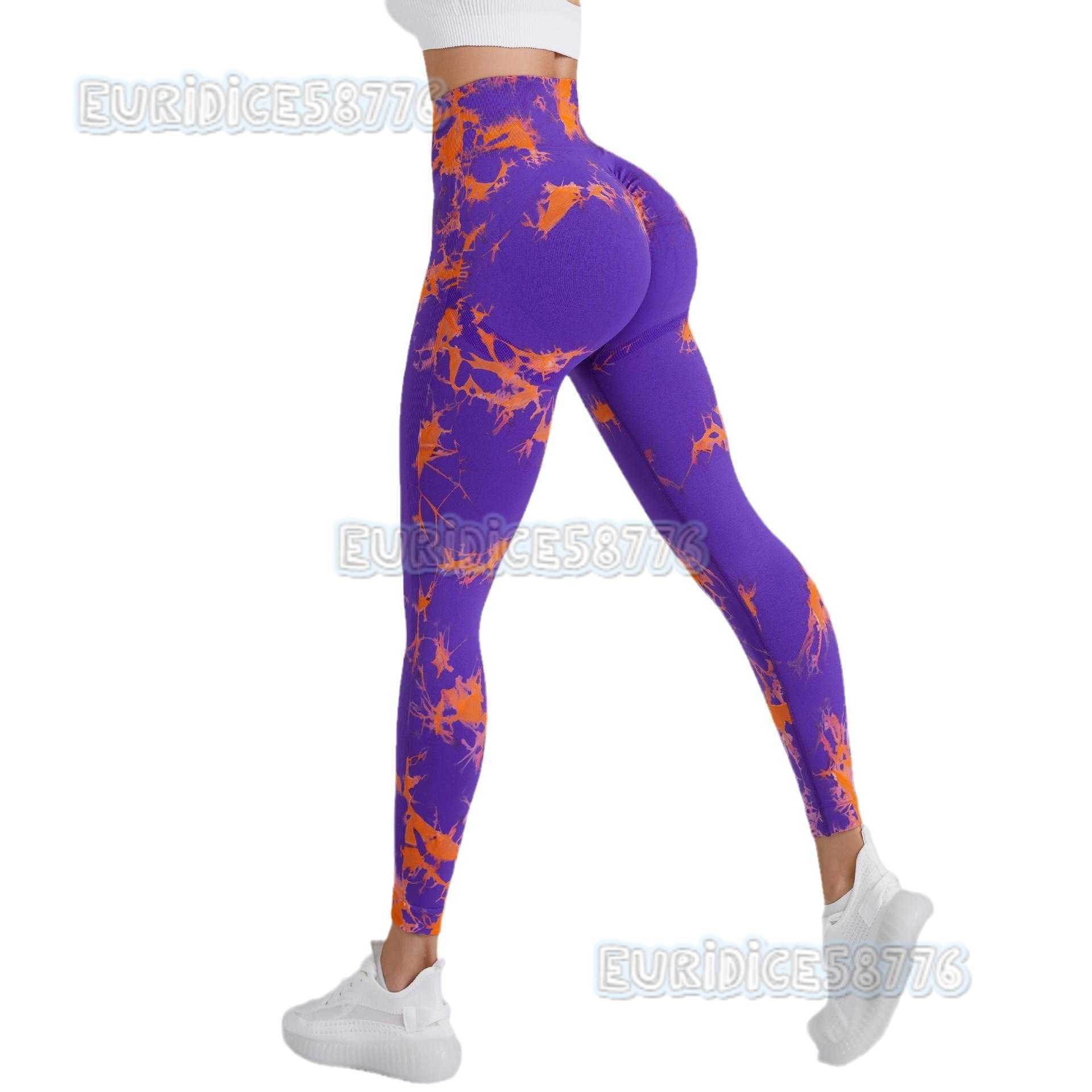Seamless Peach Hip Yoga Pants for Women Tie-dye Printed High-waist Butt-lifting Sports Leggings H250806