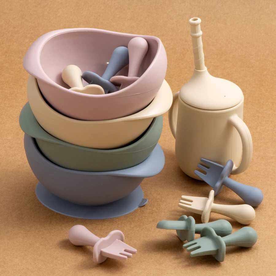 3Pcs Childrens Tableware for Babies Feeding Baby Dishes Plates for Food BPA Free Spoon and Fork Newborn Accessories X250806