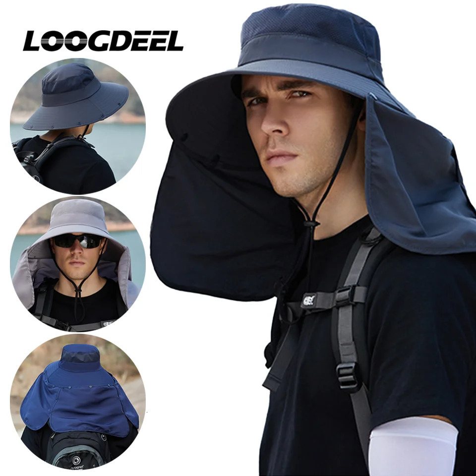 LOOGDEEL Summer Sunshade Fishing Cycling Cap Outdoor Sunscreen Face Covering Hat Oversized Brim Dual-purpose Fisherman Headwear 250805