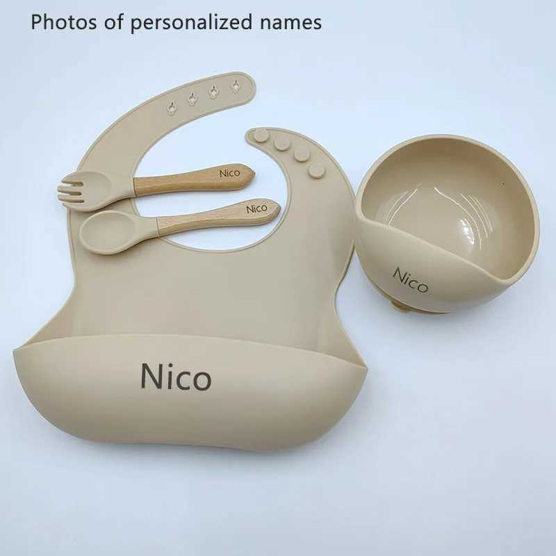 5Pcs/set Silicone Tableware Sets Baby Feeding Plate Suction Bowl Dishes For Kids Spoon Personalized Name Children Dinner Plate X250806