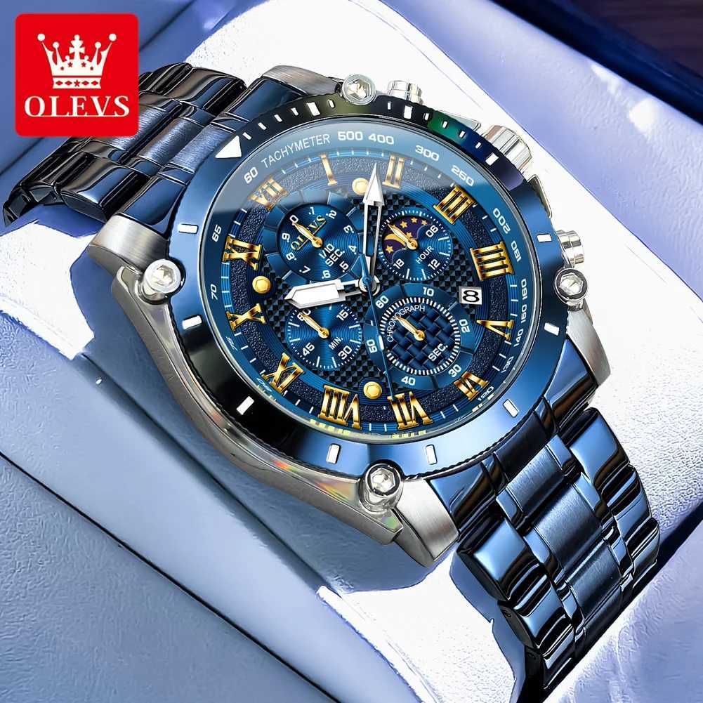 OLEVS New Quartz es for Man 47 mm Big Dial Waterproof Man Moon Phase Chronogrh Luxury Brand Original Mens es W250806