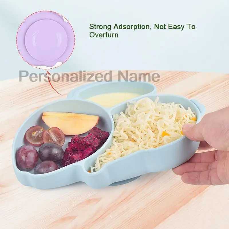 Free Personalized Name Baby Silicone Rabbit Divided Plate Set Baby Feeding Dishes BPA Free Bowl Plate Bibs Spoon Fork Sippy Cup X250806