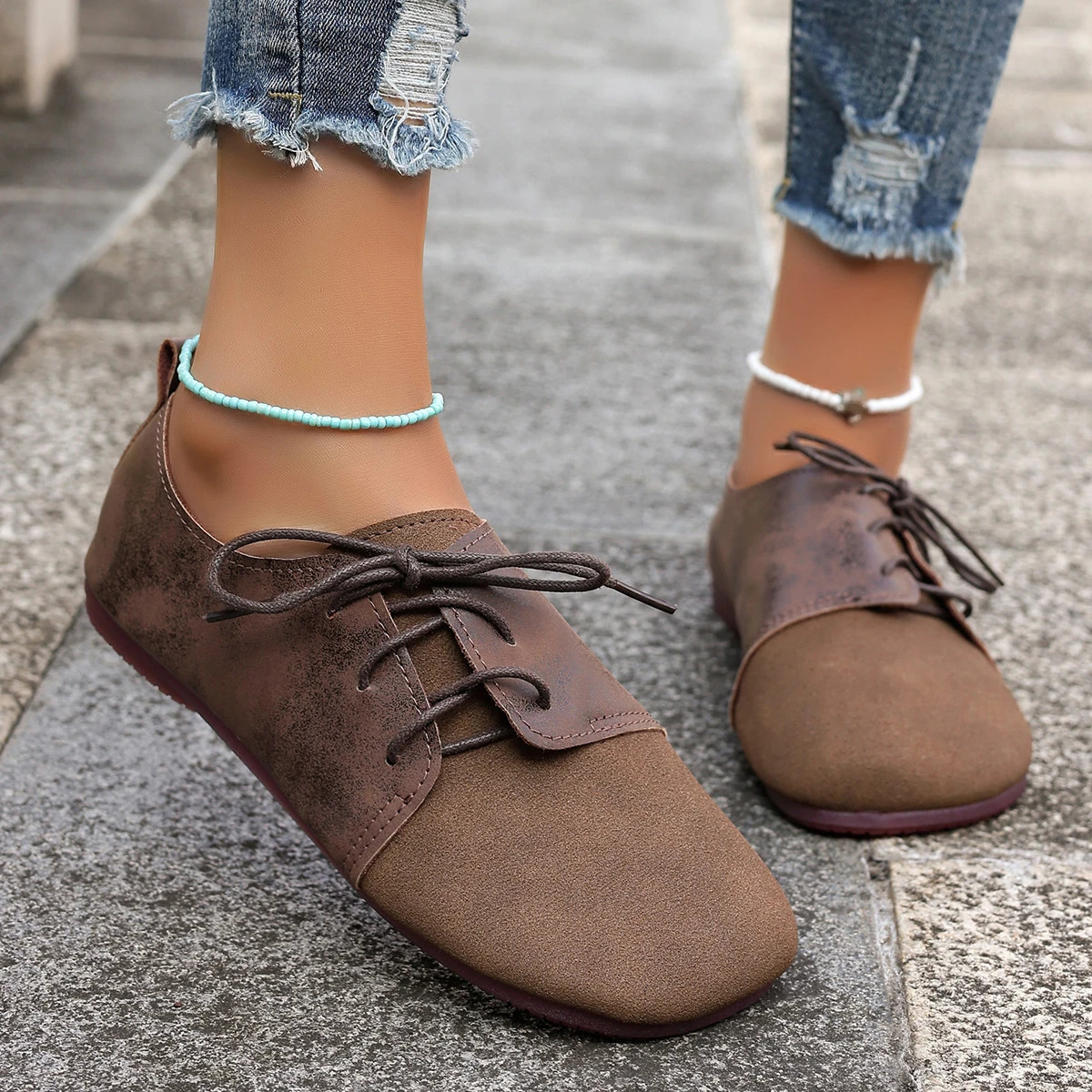 Woman Flats Shoes Loafers Fashion Casual Sports Sneakers Trend Womens Fashion Dress Shoes Lace Up Femme Zapatos 250731