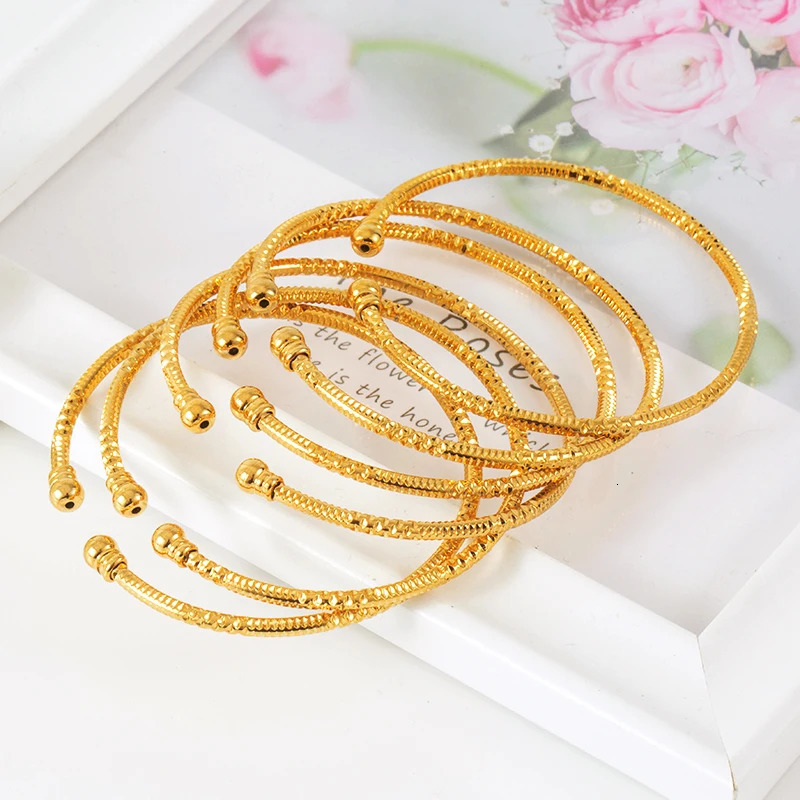 3MM/6pcs Dubai Jewelry For Women Indian Bangles Africa Ball Jewellery Gold Color Beads Bracelet Ethiopian Wedding Bride Gift 250805