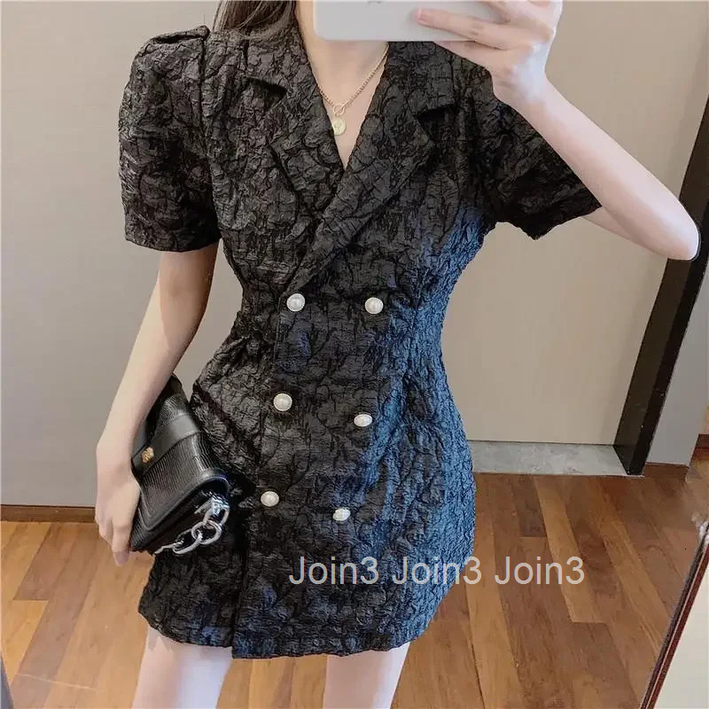 Summer Hot Sale Of The Season White French Style Suit Dress Slimming Short Sleeve Bubble Sleeve Waist Cinched Womens Dress Eleg