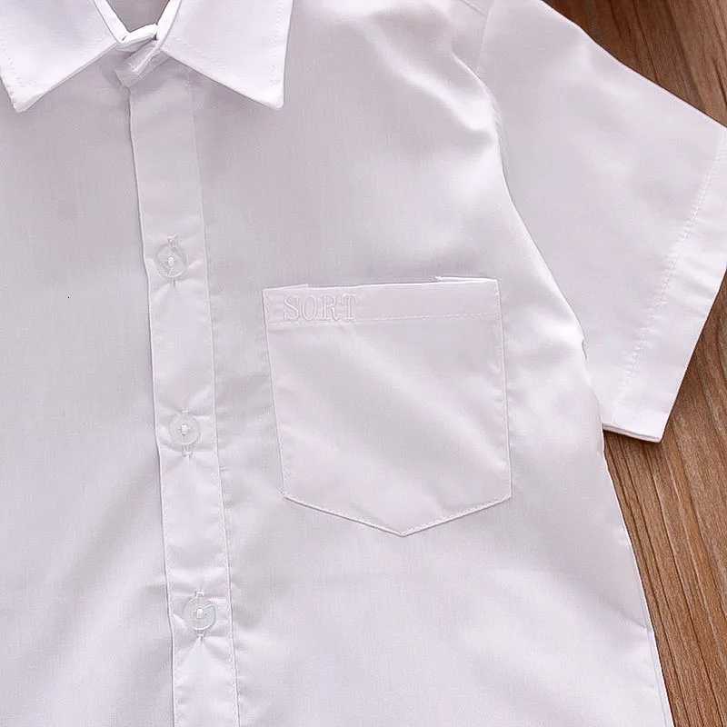 New Summer Boys Shirt Short Sleeve Button A Line Collar Simple White Shirt Light Pocket Decoration Casual X250806