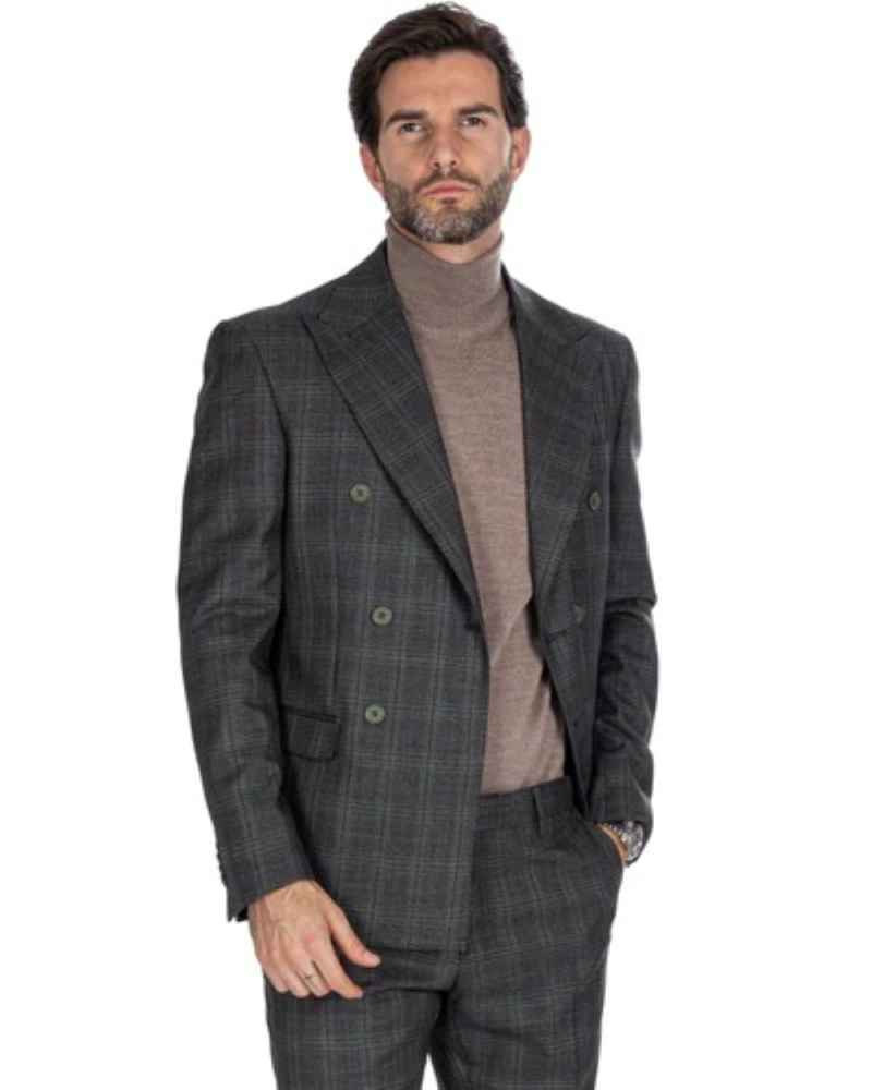 Men's Casual Two-Pieces Suit Set Wedding Dress Shirt Slim Fit Double Breasted Plaid Design Youth Fashion Banquet Wear