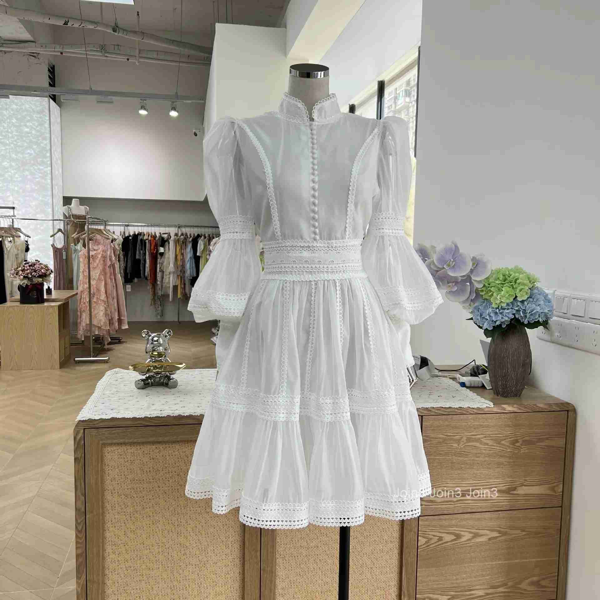 Luxury Organza Prom Evening Dresses Women Summer Autumn Sweet Elegant Lantern Long Sleeve Short Dress Shirt Party Night Formal