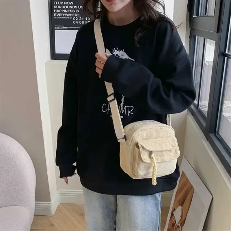 Korean Harajuku Messenger Bags Corduroy Womens Small Shoulder Bag Teenager Girl Crossbody Bag Cute Tote Student Shoulder Bag 250731