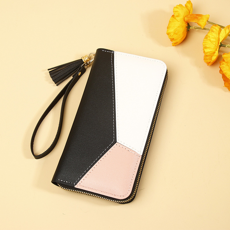 New Korean Style Women's Patchwork Color-Block Long Female Zipper Tassel Large Capacity Wallet