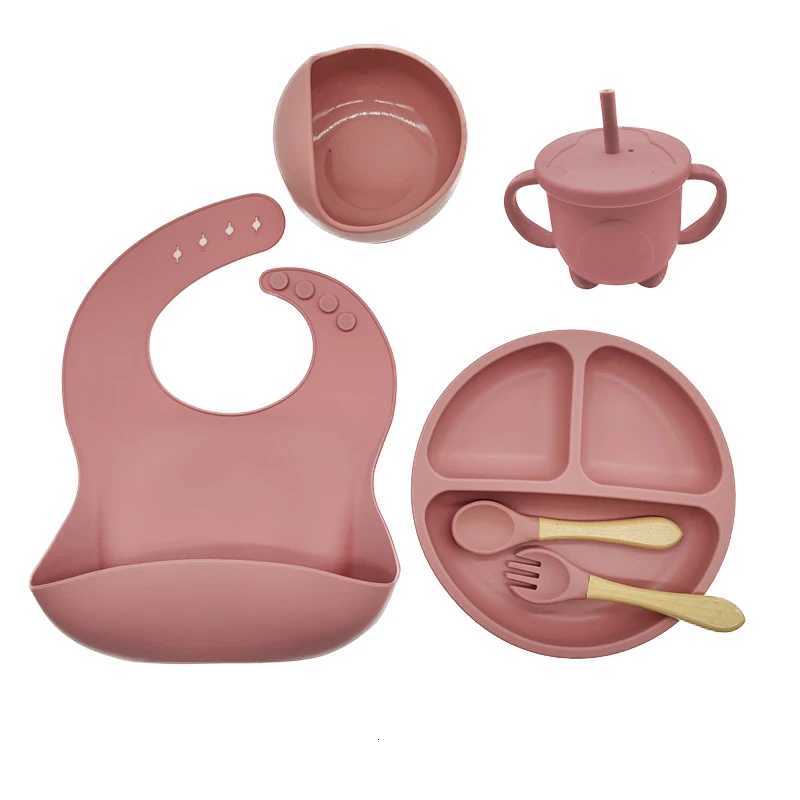 6/8-piece Silicone Baby Tableware Set Childrens Dishes Set with Suction Cups Forks Spoons Bibs Straws Cups Mother and Baby Supplies X2508061