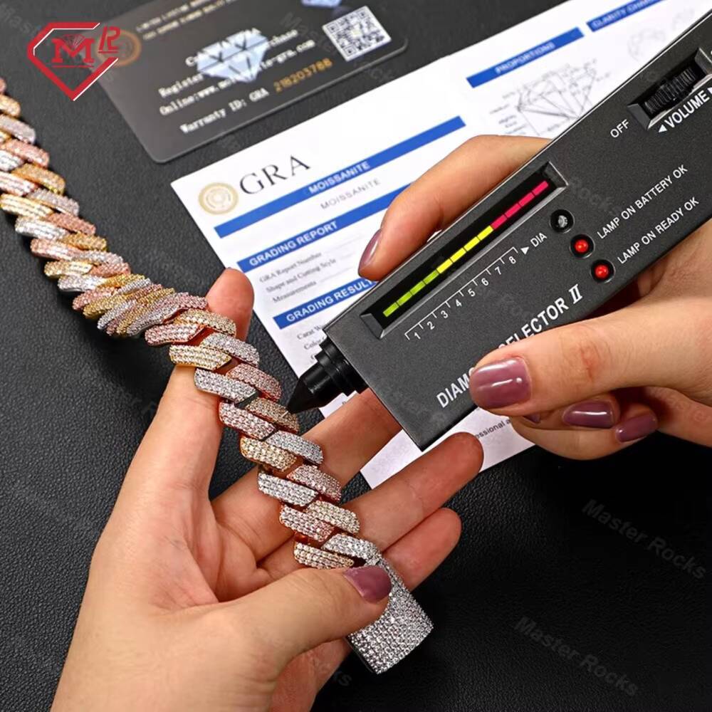 15mm Moissanite Chain Cuban Necklaces Men 925 Silver VVS Iced Out Jewelry Hiphop 3 Tone Moissanite Cuban Chain