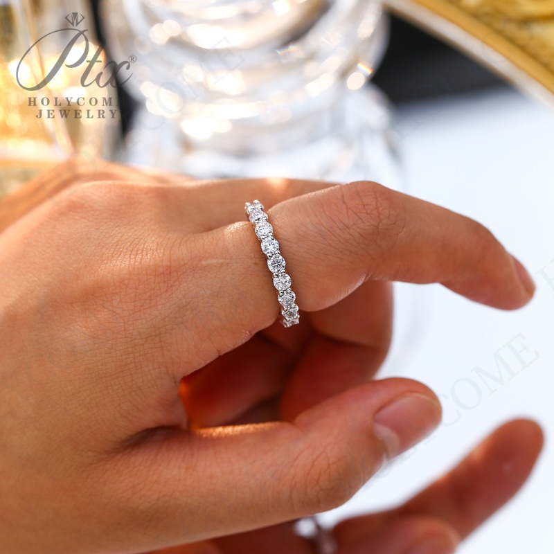 Finger Promise Ring Set Fashion Engagement Wedding Jewelry 925 Sterling Silver Full Diamond 3mm D Color Moissanite Eternity Band Rings