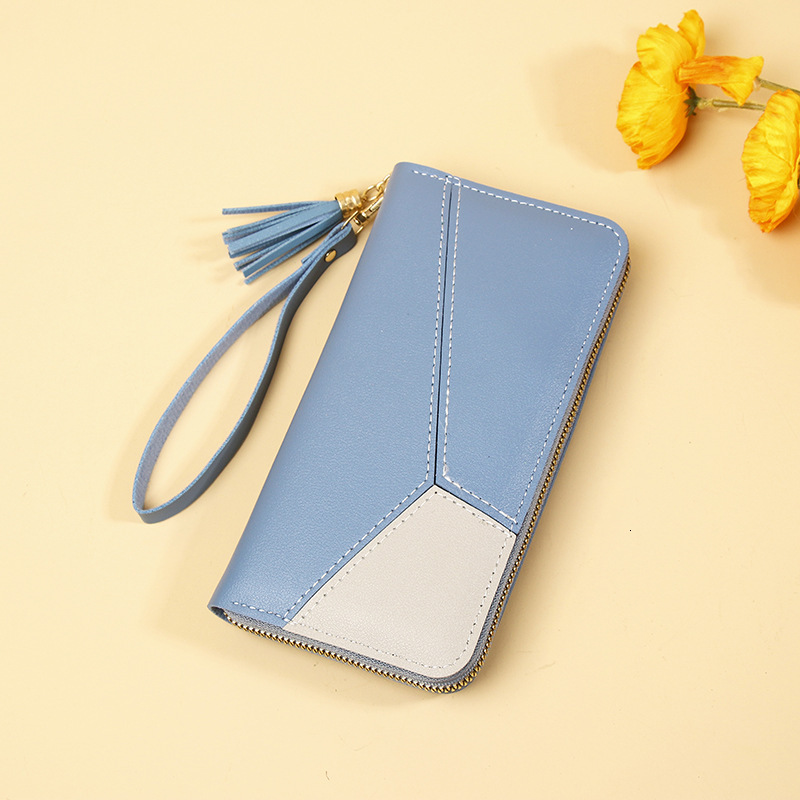 New Korean Style Women's Patchwork Color-Block Long Female Zipper Tassel Large Capacity Wallet