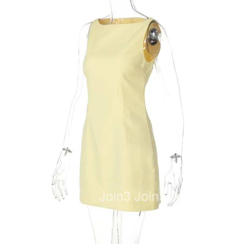 XIAOTANG Fashion Sleeveless Sexy Mini Dress for Women Solid Color O Neck Zipper Two Layer Bodycon Club Party Dress Elegant