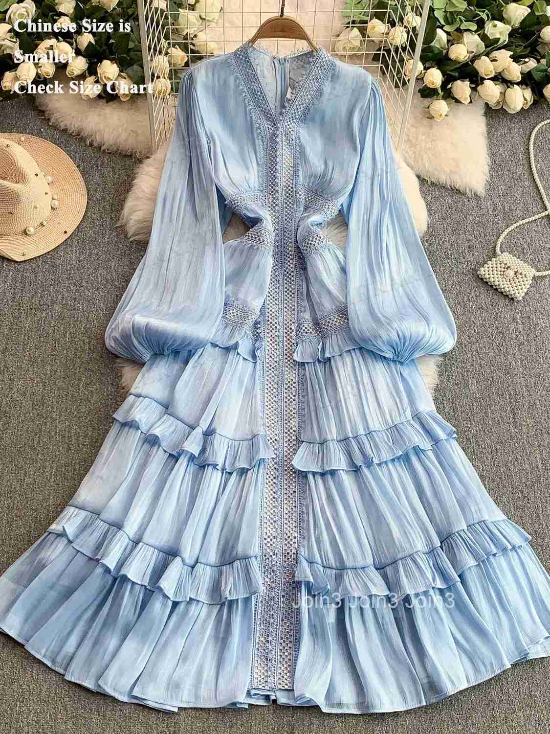 Rhainstone Luxury Formal Evening Maxi Dress Women Summer Autumn Long Sleeve Cake Dresses Faux Silk Loose Big Size Party Vestidos