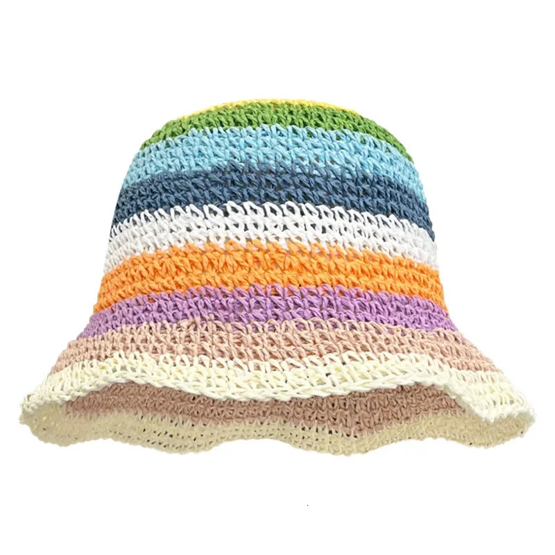 Sun Hat Womens Summer Sun Protection UV Protection 2024 Beach Vacation Fisherman Hat Rainbow Colorful Striped Basin Hat 250805