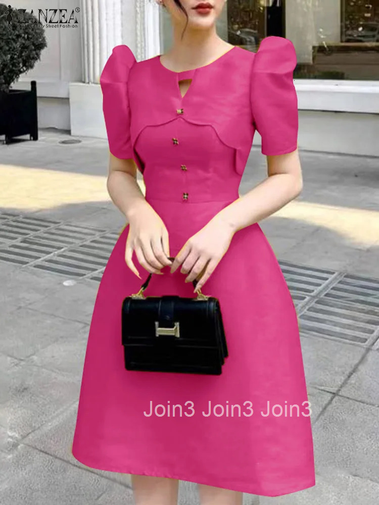 Elegant Party Dress Women Retro Hollow Out Patchwork Knee-Length Sundress Casual OL Work Robe A-Line Summer Vestido