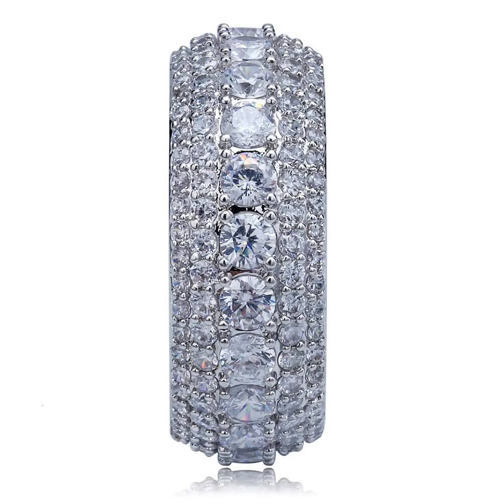 European American Hip-Hop Micro Inlaid Five Rows Full Zircon Ring Mens Brass Cross-Border Explosion Hipster Ring