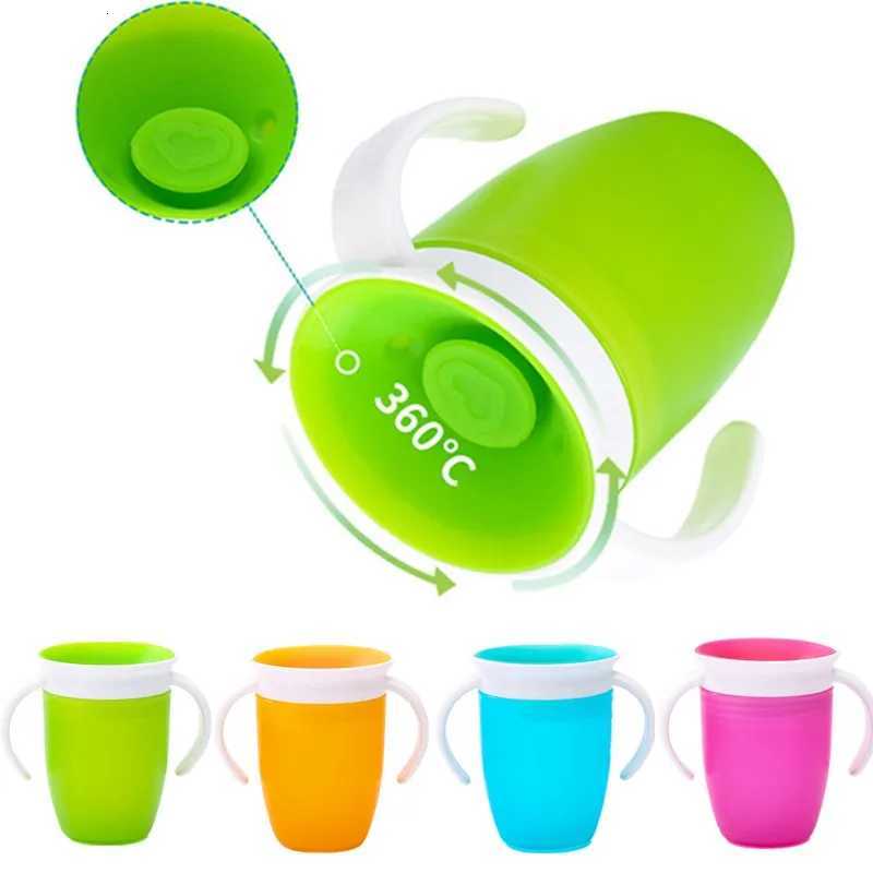 360 Degrees Can Be Rotated Baby Learning Drinking Cup with Double Handle Flip Lid Leakproof Silicone Infant Water Cups Bottle X250806